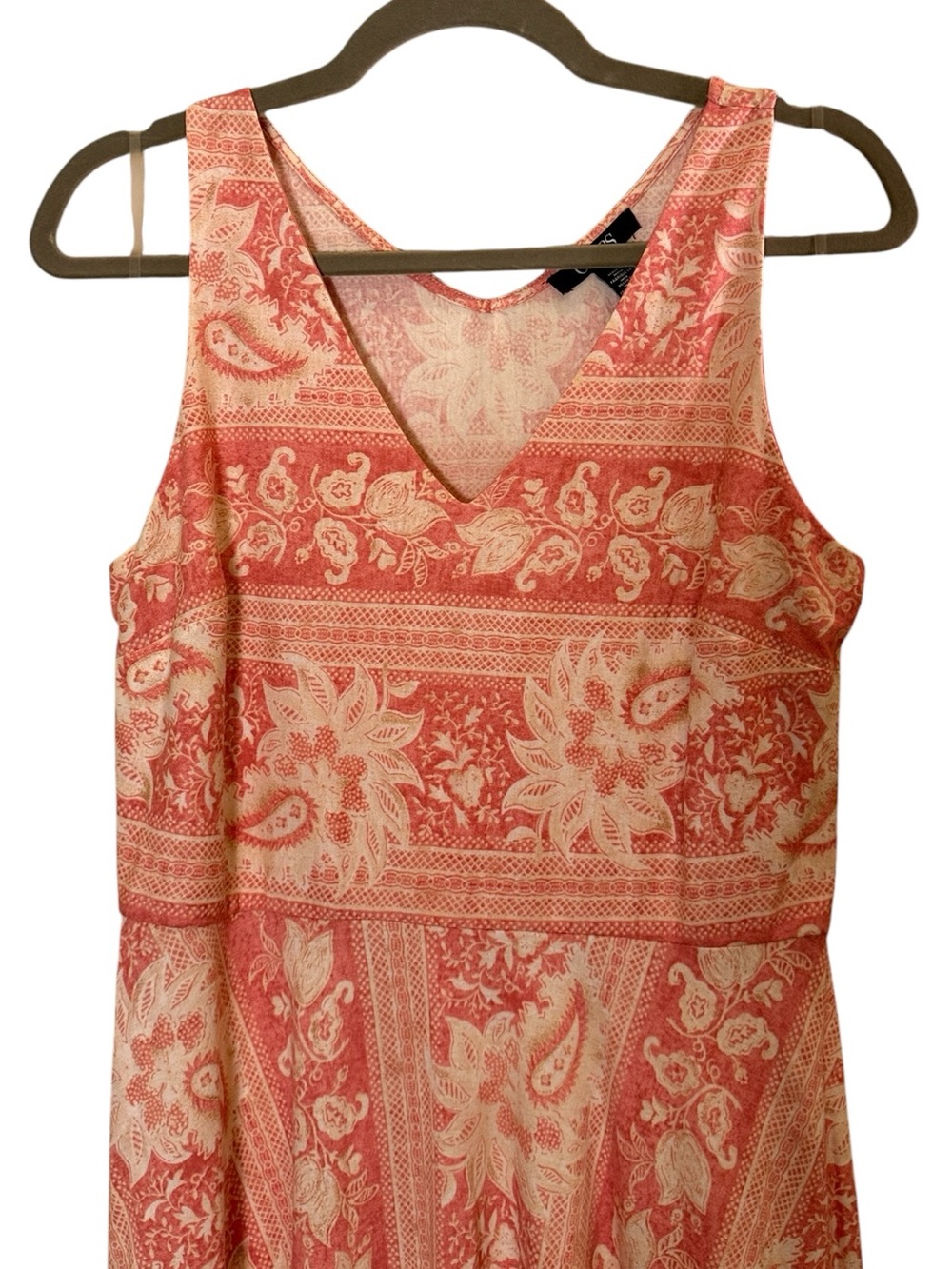 Chaps Women’s Coral/Cream Paisley Prairie Cotton Sleeveless Maxi Dress sz M - Picture 2 of 14